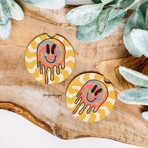 Trippy Smiley Face Car Coaster Set | Car Accessories